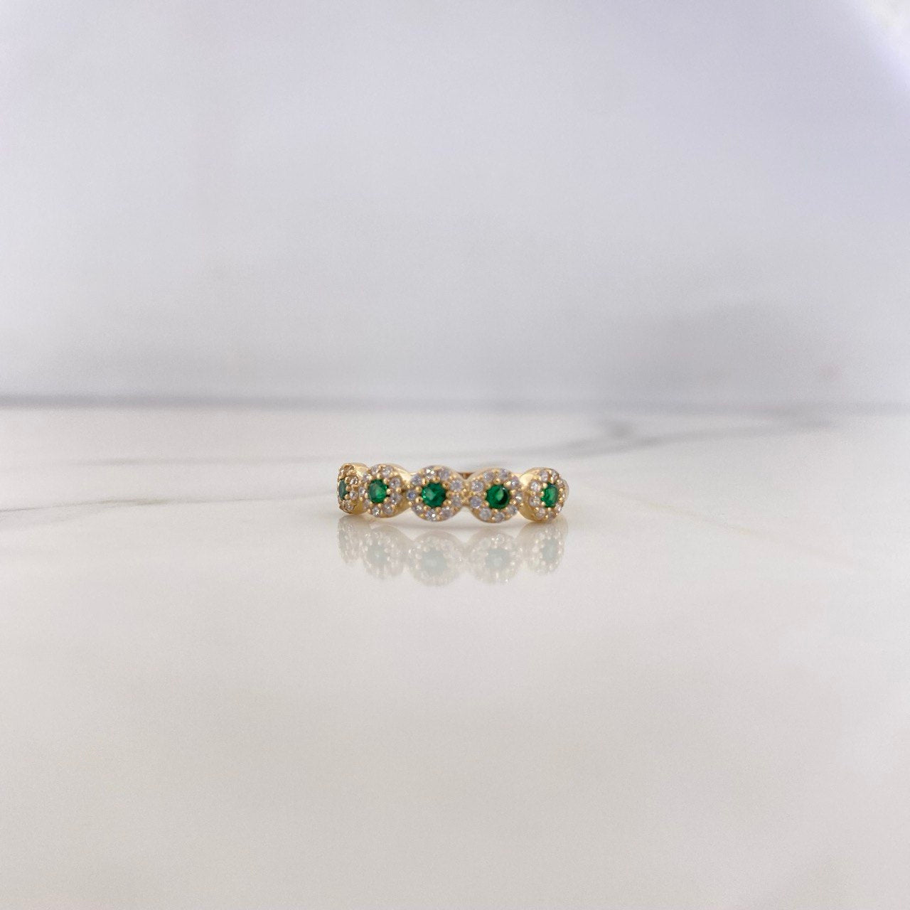 Anillo Churumbela Tupido 2.05gr / T7 1/2 / Circones Blancos Verdes Oro Amarillo 18K $