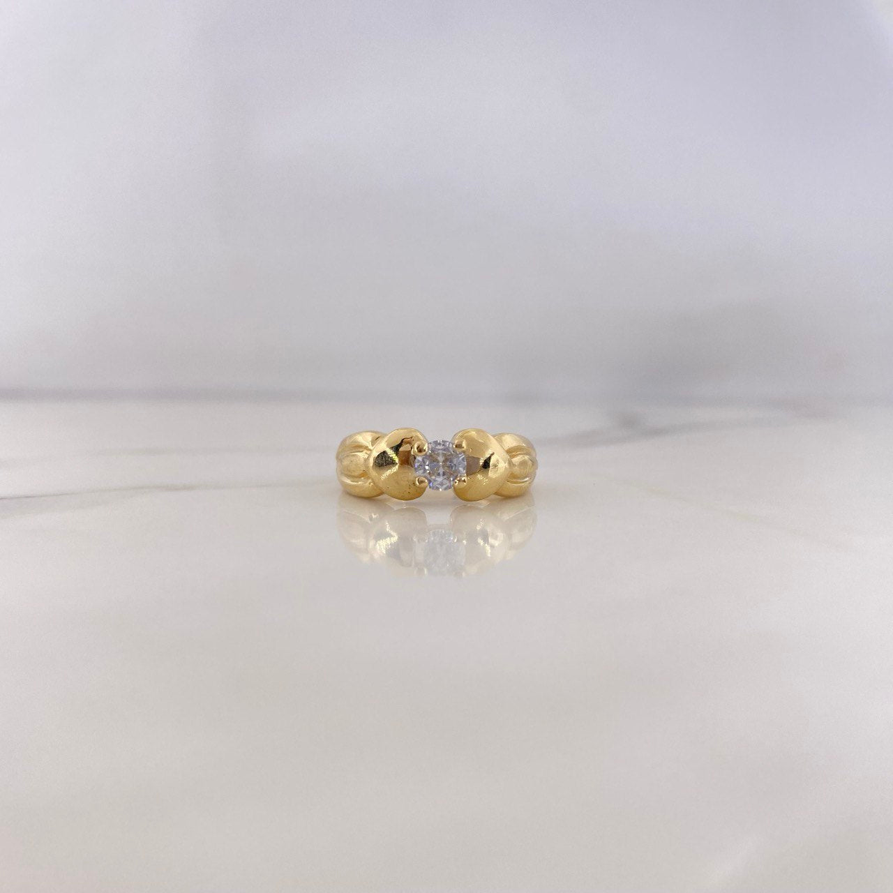 Anillo Solitario Corazones 3.3gr / T6 1/4 / Circon Blanco Oro Amarillo 18K #
