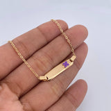 Pulso Bebe Aro Seguido 1.45gr / 15cm / Placa Rectangular Curva Trebol Morado Oro Amarillo 18K &