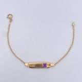Pulso Bebe Aro Seguido 1.45gr / 15cm / Placa Rectangular Curva Trebol Morado Oro Amarillo 18K &