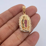 Dije Virgen Guadalupe 5.2gr / 3.6cm / Circones Blancos Verdes Fucsias Oro Amarillo 18K &