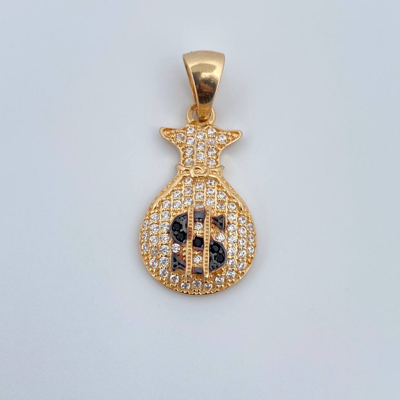 Dije Bolsa De Dinero 2.45gr / 2.8cm / Circones Blancos Negros Dos Oros Negro Amarillo 18K &