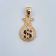 Dije Bolsa De Dinero 2.45gr / 2.8cm / Circones Blancos Negros Dos Oros Negro Amarillo 18K &