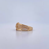 Anillo Linea Invertida 3.25gr / T7 1/2 / Flor Circones Blancos Oro Amarillo 18K &