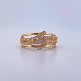 Anillo Linea Invertida 3.25gr / T7 1/2 / Flor Circones Blancos Oro Amarillo 18K &