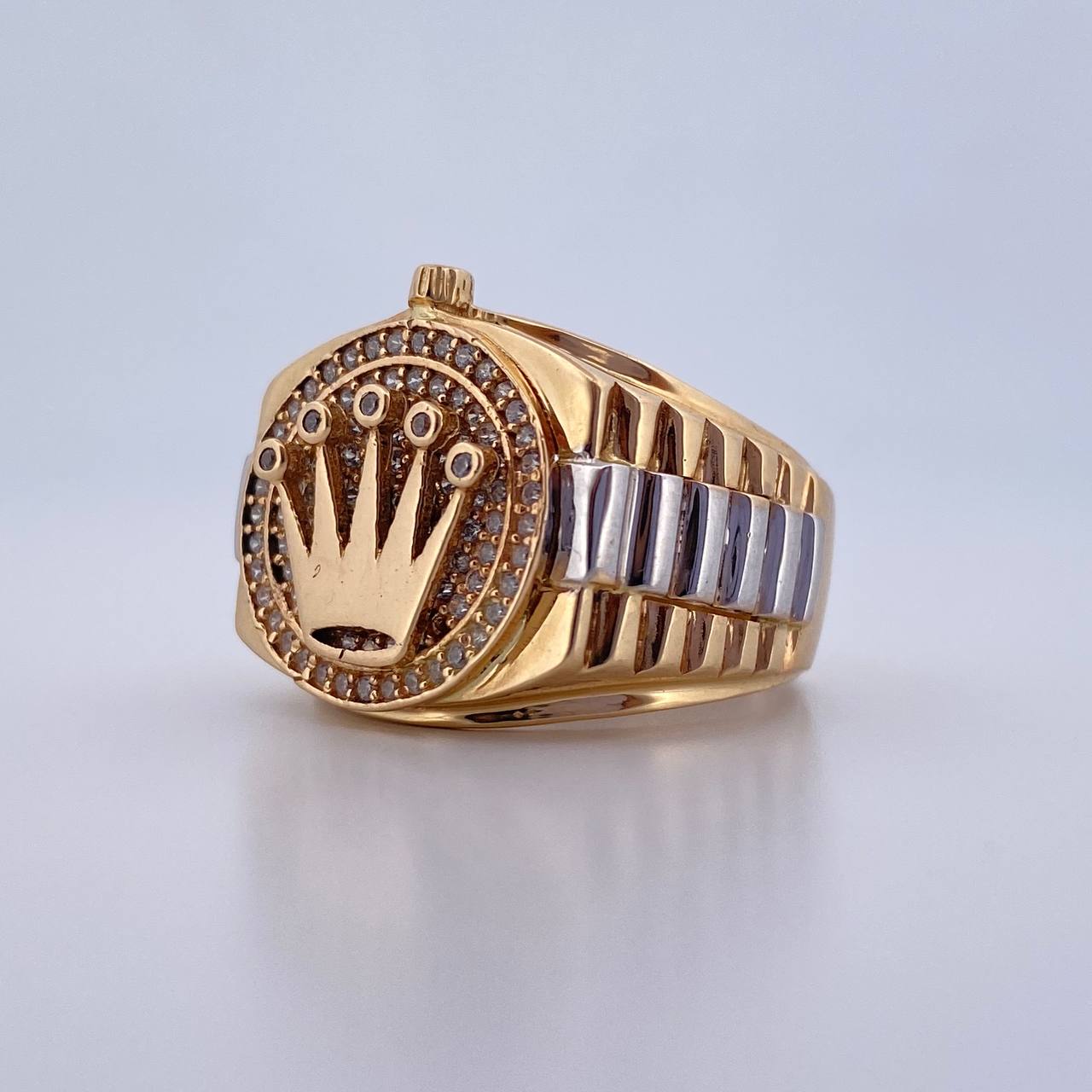 Anillo Corona RX 12.65gr / T10/ Circones Blancos Dos Oros Amarillo Blanco 18K &