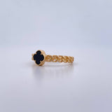 Anillo Trebol 2.65gr / T7 1/4 / Cubano Onix Negro Oro Amarillo 18K &
