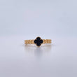 Anillo Trebol 2.65gr / T7 1/4 / Cubano Onix Negro Oro Amarillo 18K &