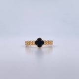 Anillo Trebol 2.65gr / T7 1/4 / Cubano Onix Negro Oro Amarillo 18K &