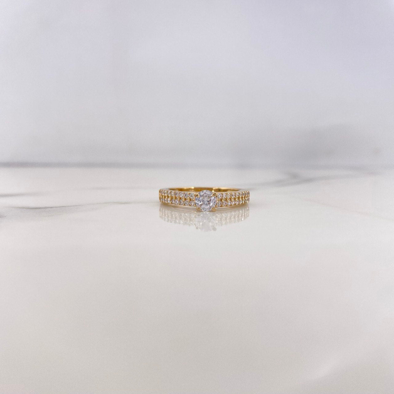 Anillo Solitario Puente 3.2gr / T7 / Circones Blancos Oro Amarillo 18K #