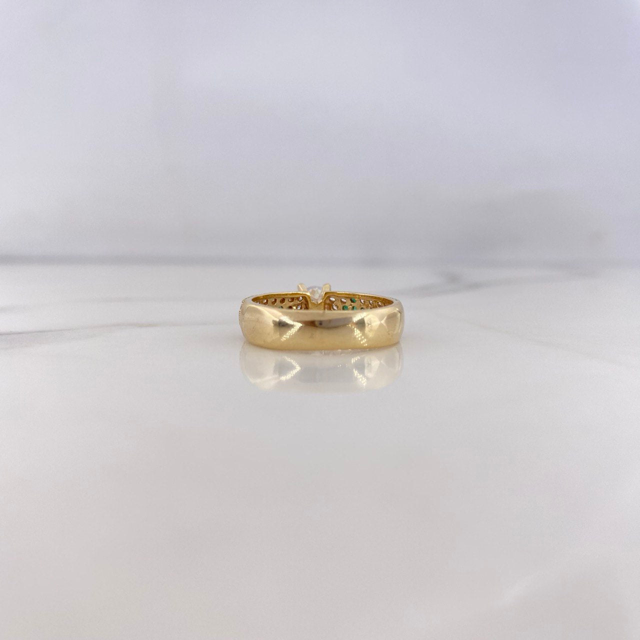 Anillo Solitario Tupido 3.15gr / T6 3/4 / Circones Blancos Verdes Oro Amarillo 18K #