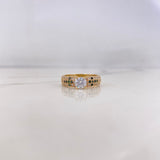 Anillo Solitario Tupido 3.15gr / T6 3/4 / Circones Blancos Verdes Oro Amarillo 18K #