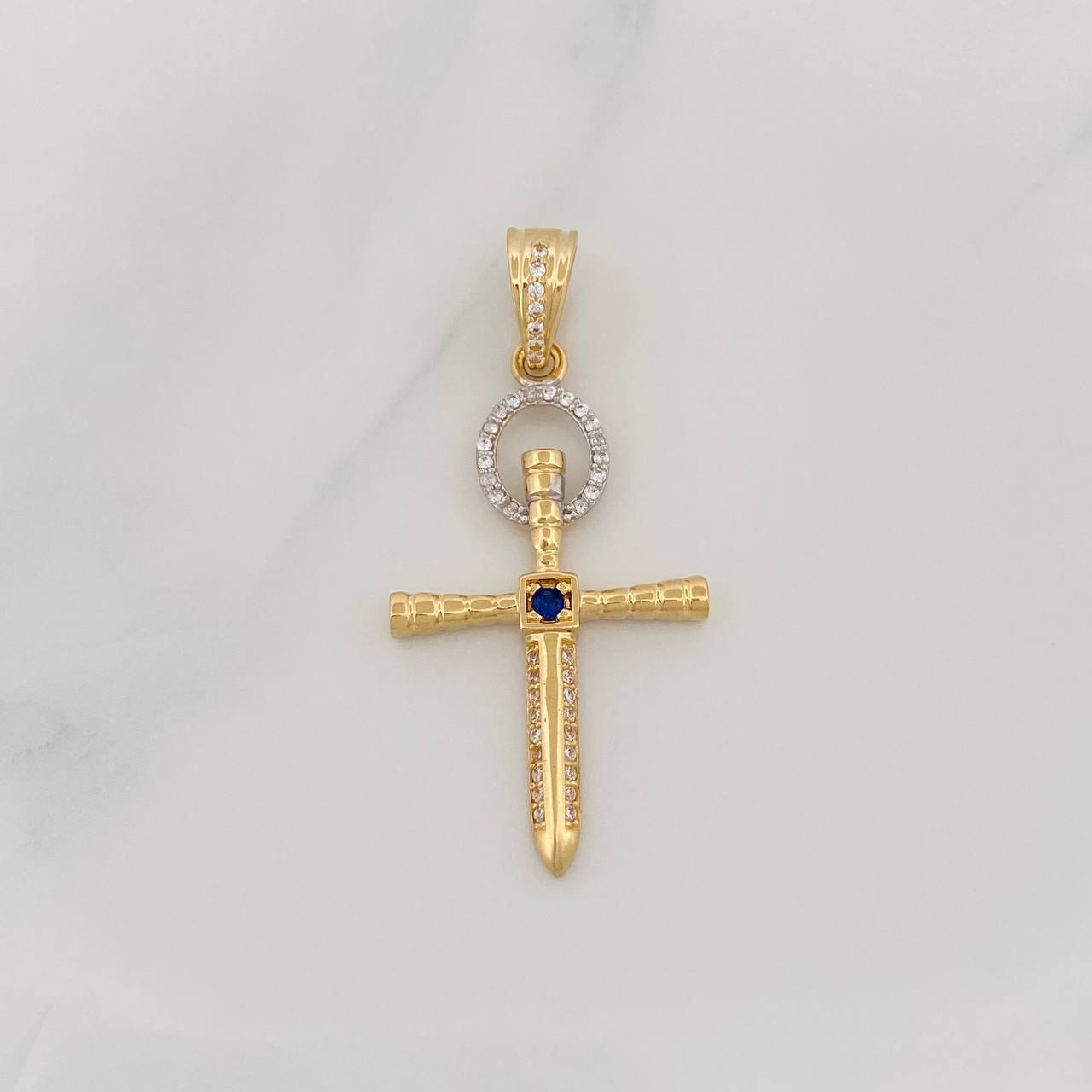 Dije Cruz Espada 3.35g / 4.3cm Dos Oros Amarillo Blanco 18K