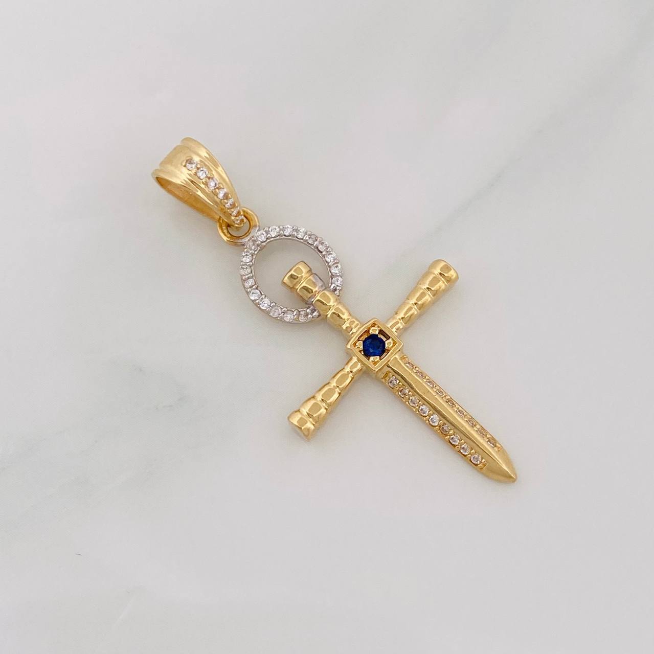 Dije Cruz Espada 3.35g / 4.3cm Dos Oros Amarillo Blanco 18K
