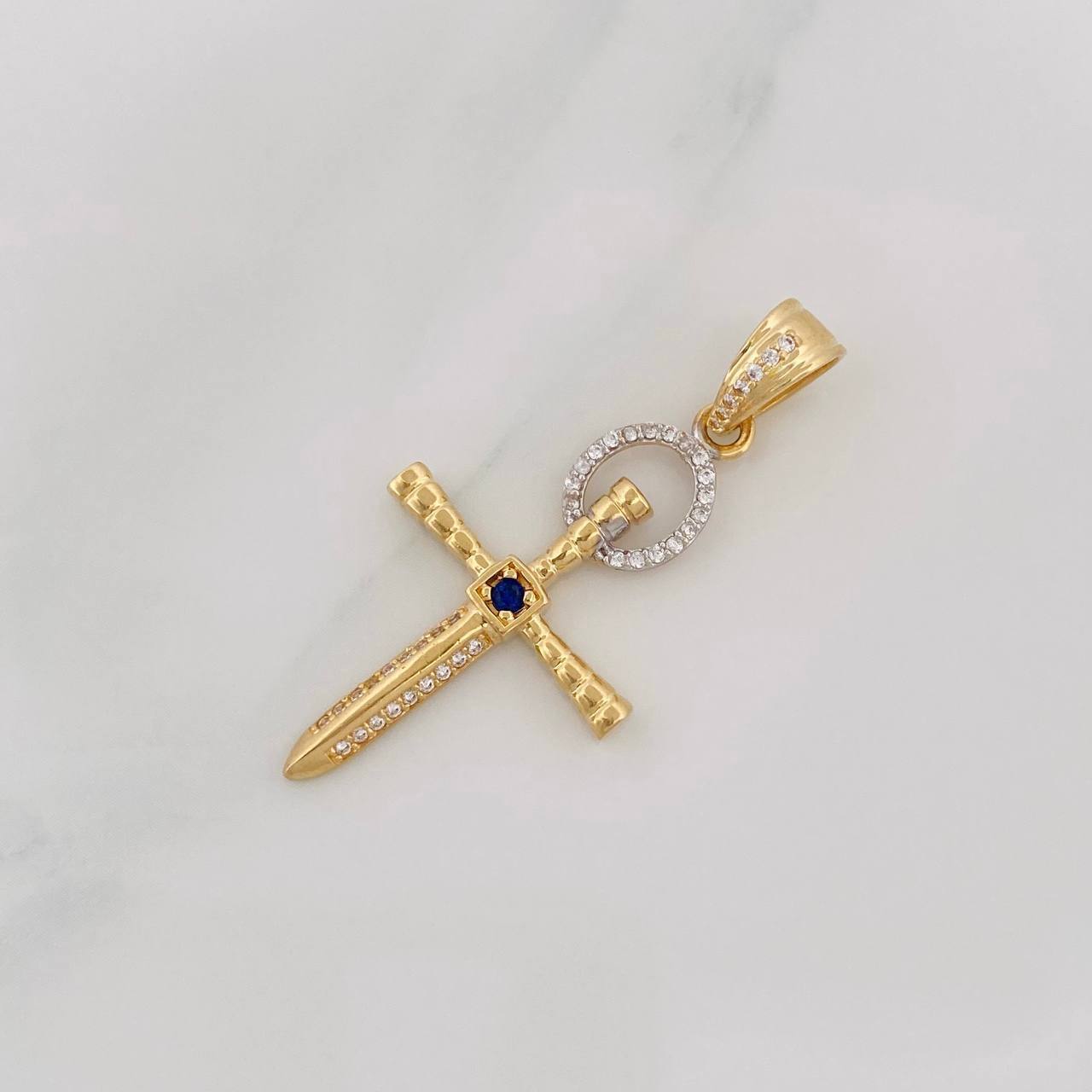 Dije Cruz Espada 3.35g / 4.3cm Dos Oros Amarillo Blanco 18K