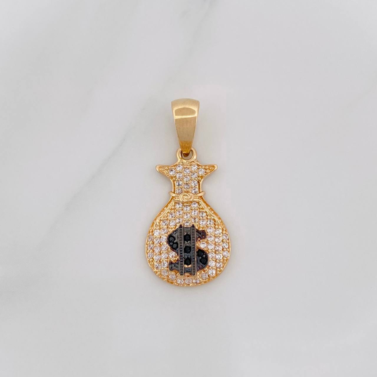 Dije Bolsa de Dinero 2.55g / 3cm Dos Oros Negro Amarillo 18K
