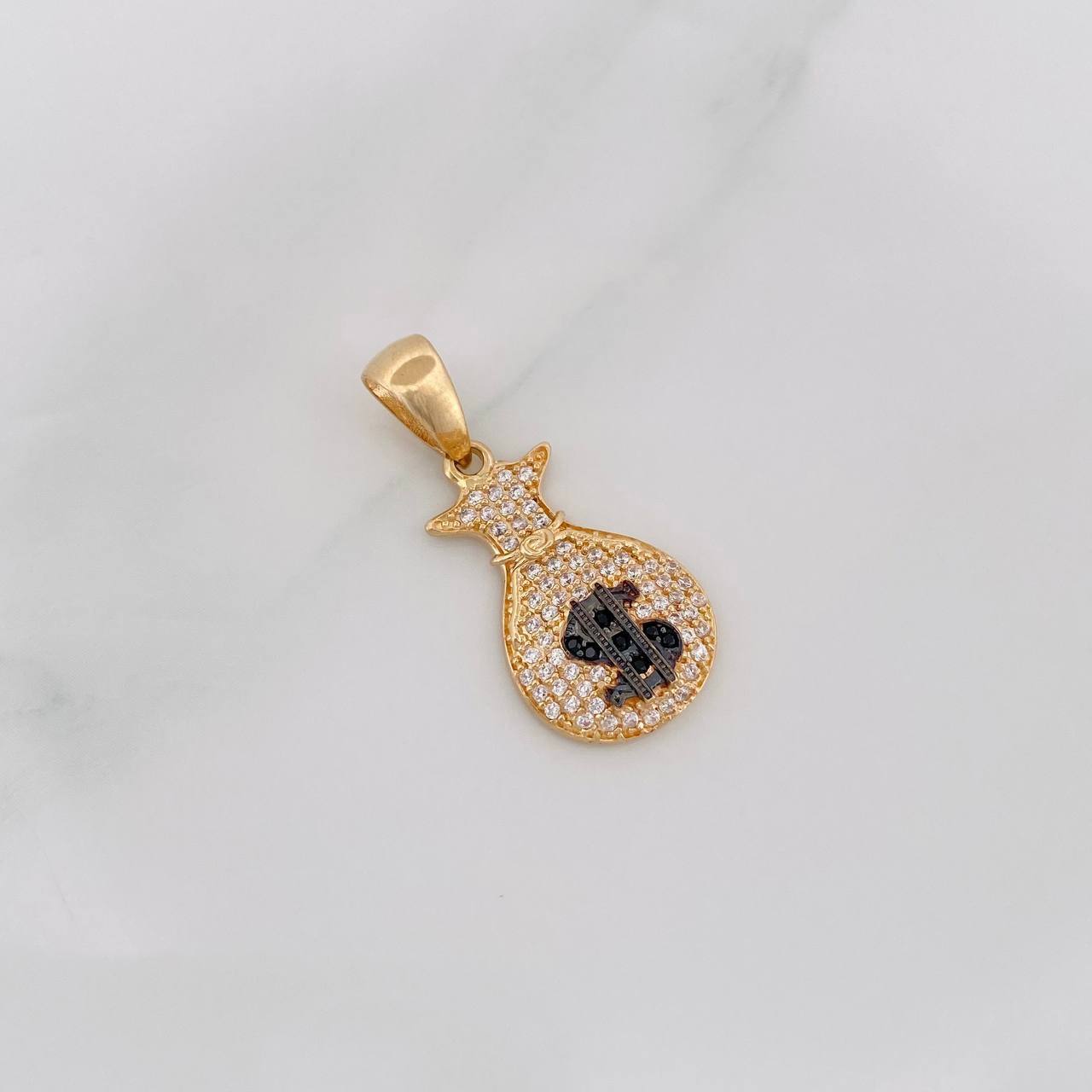 Dije Bolsa de Dinero 2.55g / 3cm Dos Oros Negro Amarillo 18K