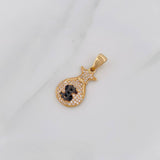 Dije Bolsa de Dinero 2.55g / 3cm Dos Oros Negro Amarillo 18K