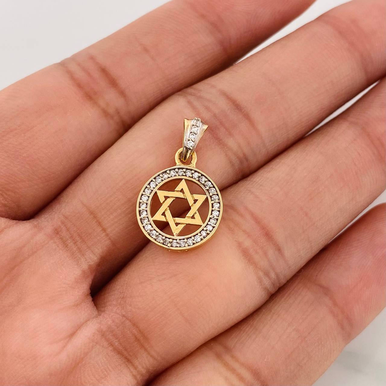 Dije Estrella de David 1.55g / 2cm  Dos Oros Amarillo Blanco 18K