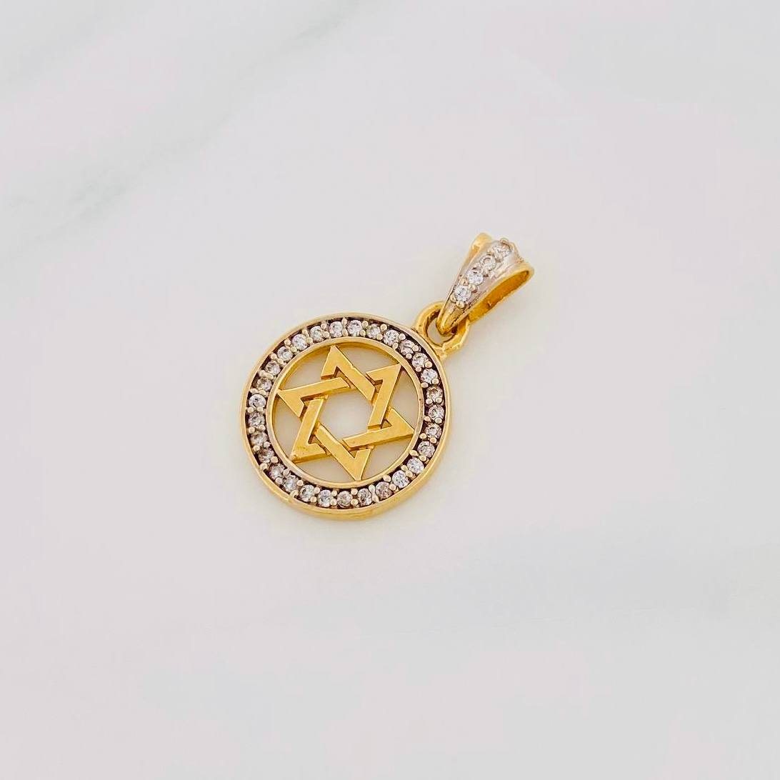 Dije Estrella de David 1.55g / 2cm  Dos Oros Amarillo Blanco 18K
