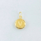 Dije Letra V Circulo Texturizado 0.4gr / 1.5cm / Oro Amarillo 18K *