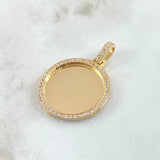 Dije Placa Marco Circular 10gr / 4cm / Circones Blancos Oro Amarillo 18K