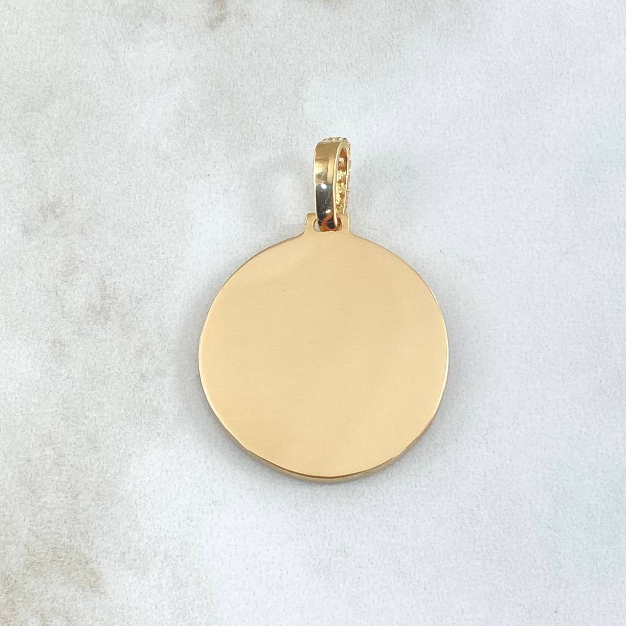 Dije Placa Marco Circular 8.6gr / 4cm / Circones Blancos Oro Amarillo 18K