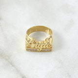 Anillo Nombre ANGIE 5.4gr / T6 1/2 / Circones Blancos Oro Amarillo 18K