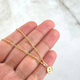 Set Cadena Lazo 1gr / 50cm / 1.2mm + Dije Angel de la Guarda 0.45gr / 1.5cm Circulo Mate 1.45gr Oro Amarillo 18K (Oferta)