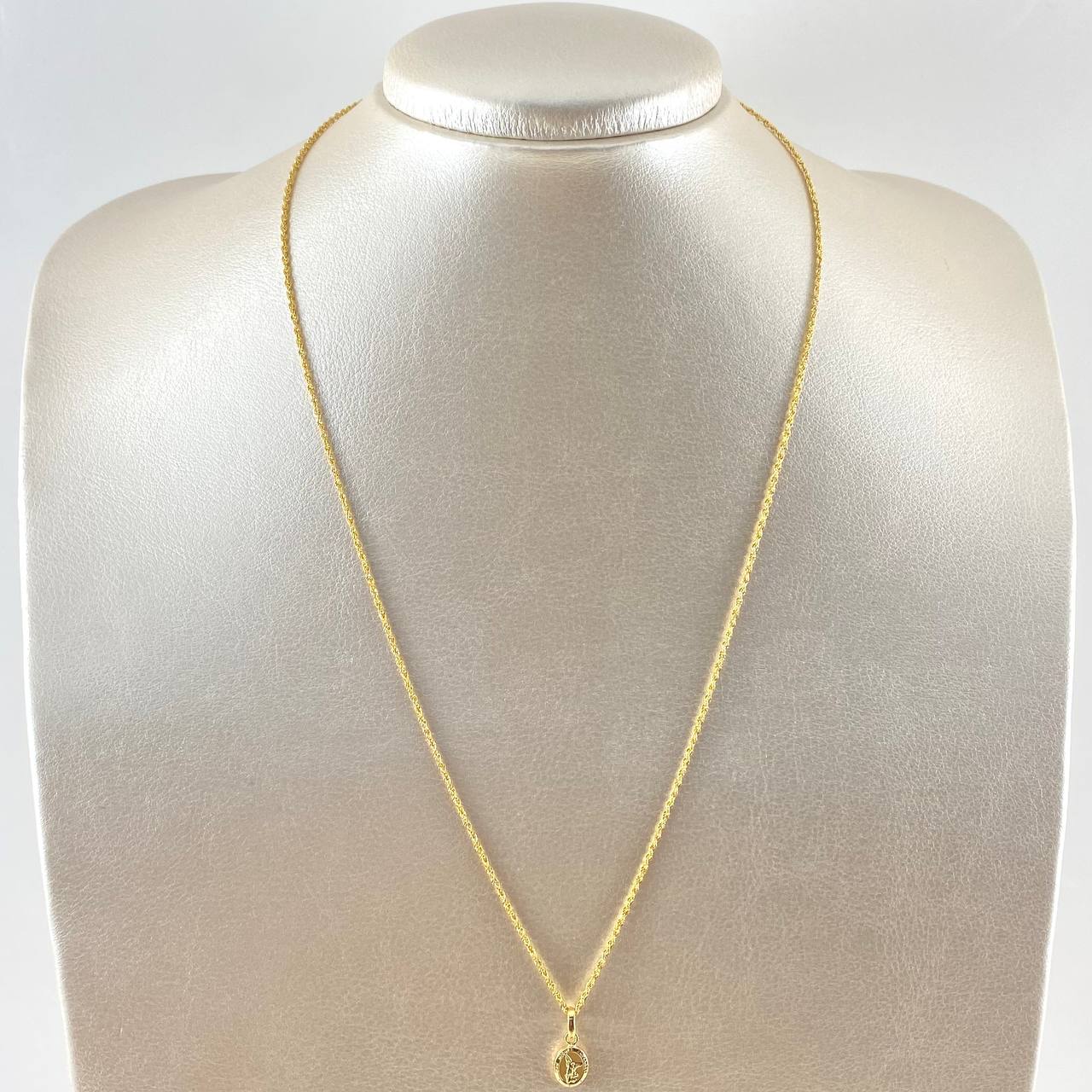 Set Cadena Lazo 1gr / 50cm / 1.2mm + Dije San Miguel Arcangel 0.4gr / 1.5cm Mate 1.4gr Oro Amarillo 18K (Oferta) *