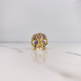 Anillo Rana 7.15gr / T9 1/4 / Circones Azules Morados Oro Amarillo 18K &