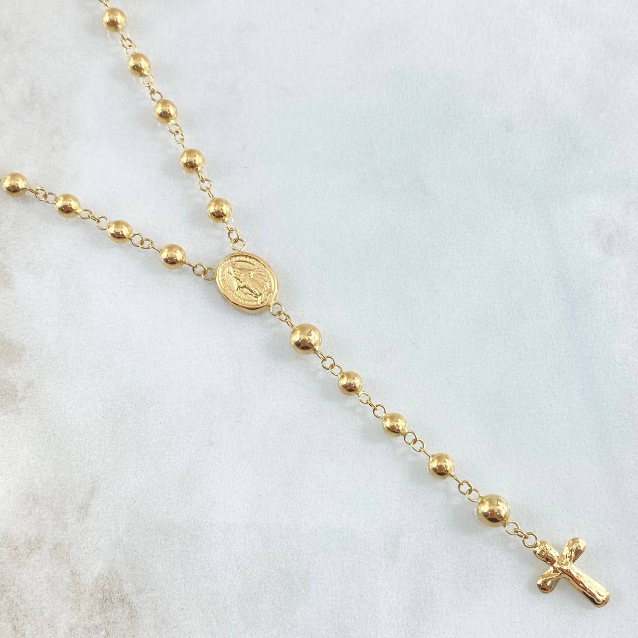 Rosario Virgen Milagrosa 8.4gr / 55cm / 4mm-5mm Cruz Cristo Bordeada Oro Amarillo 18K