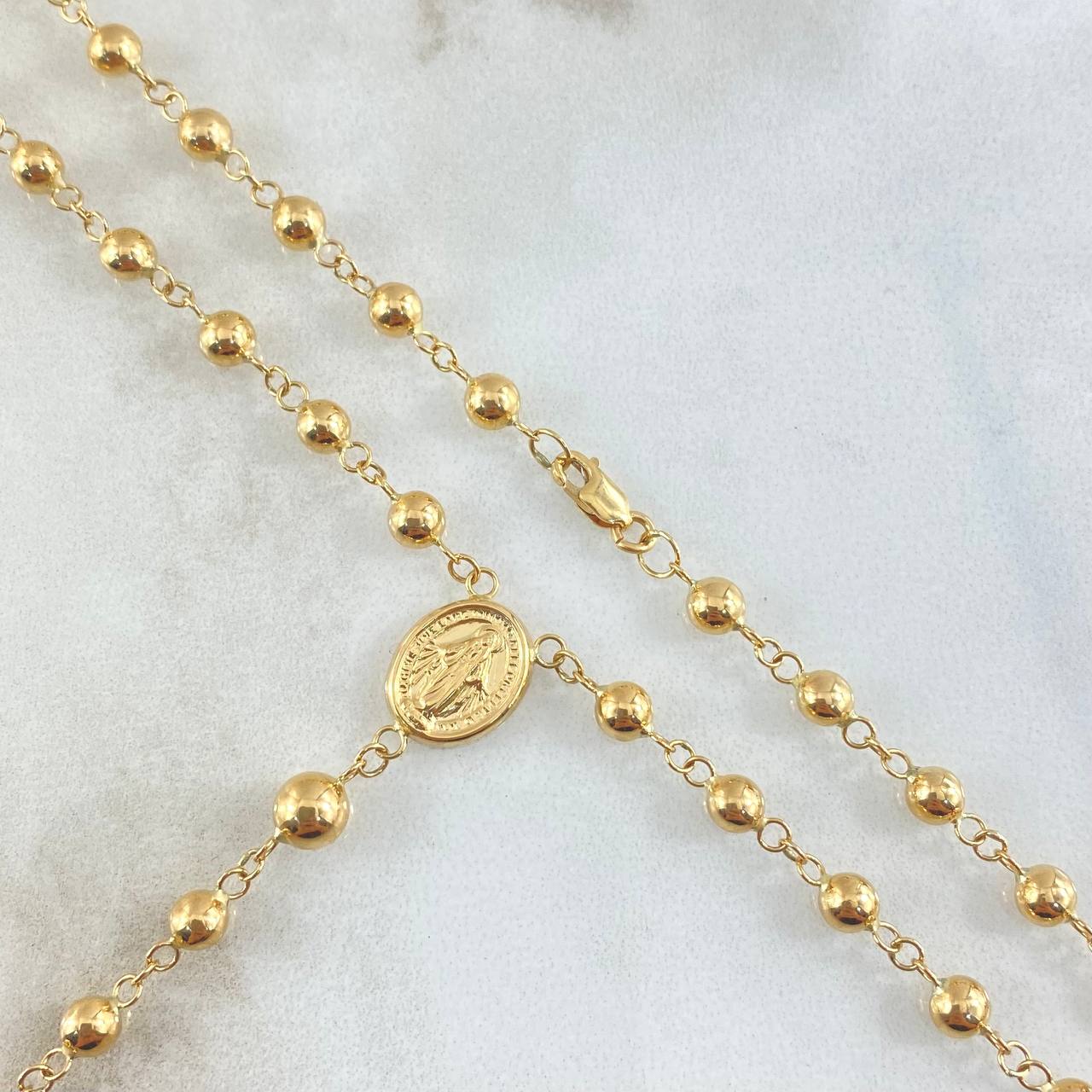 Rosario Virgen Milagrosa 8.4gr / 55cm / 4mm-5mm Cruz Cristo Bordeada Oro Amarillo 18K