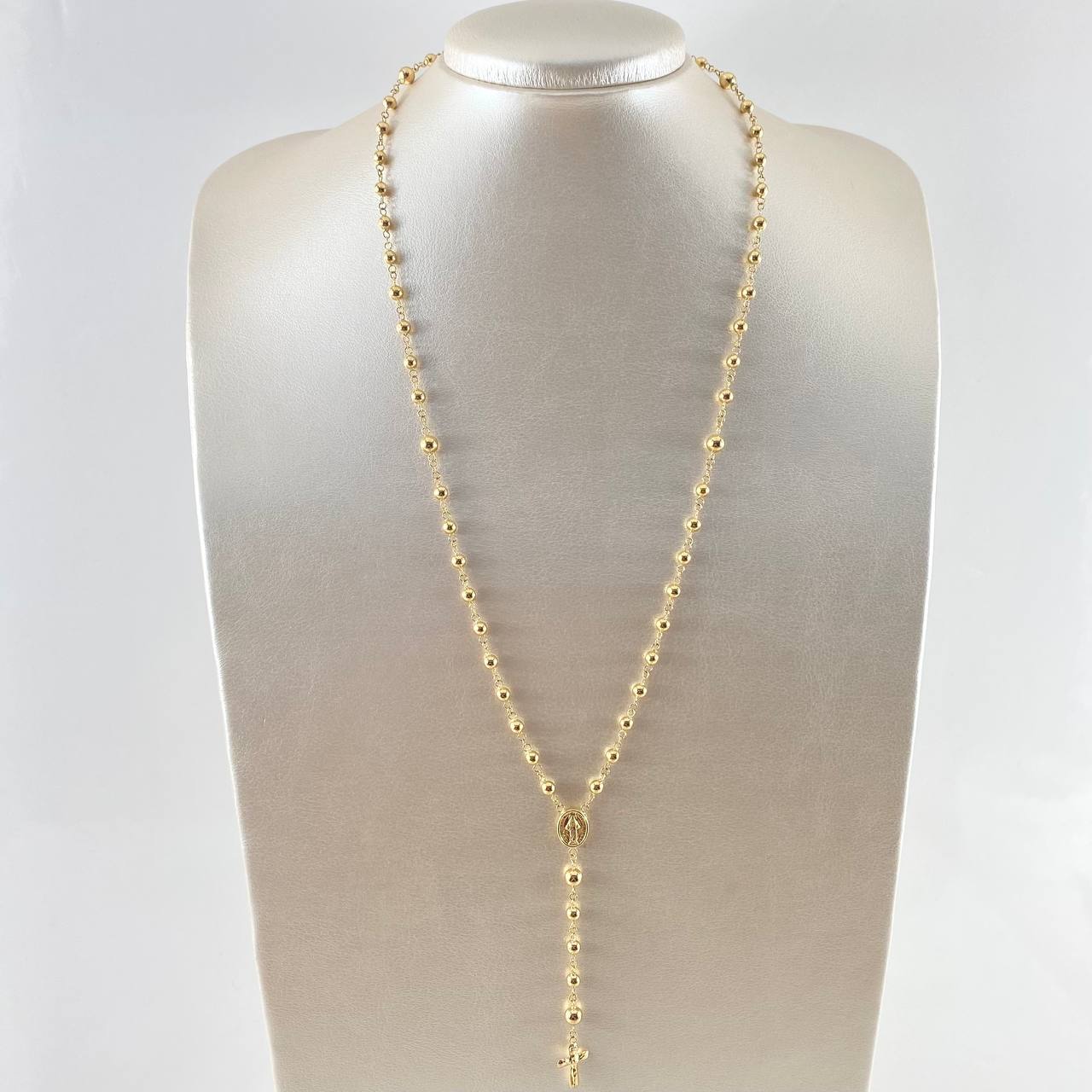 Rosario Virgen Milagrosa 8.4gr / 55cm / 4mm-5mm Cruz Cristo Bordeada Oro Amarillo 18K