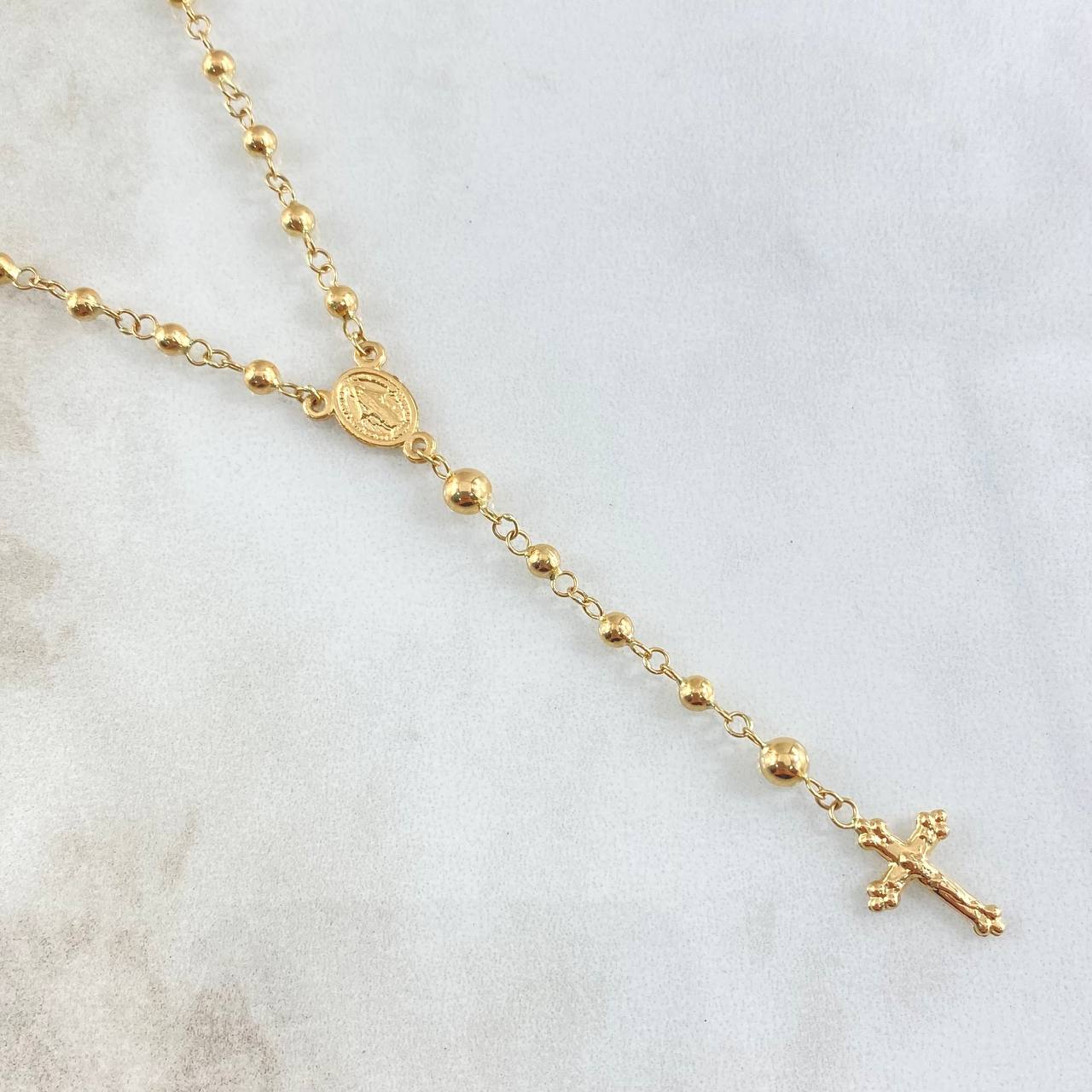 Rosario Virgen Milagrosa 6gr / 50cm / 3mm-4mm Crus Cristo Puntas Floreadas Oro Amarillo 18K ©