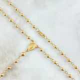 Rosario Virgen Milagrosa 6.4gr / 50cm-3mm-4mm Cruz Cristo Puntas Floreadas Oro Amarillo 18K