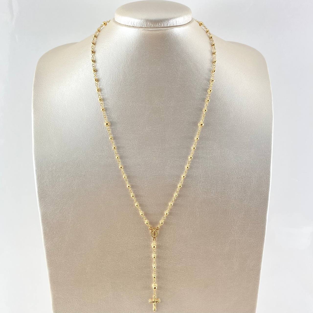 Rosario Virgen Milagrosa 6.4gr / 50cm-3mm-4mm Cruz Cristo Puntas Floreadas Oro Amarillo 18K