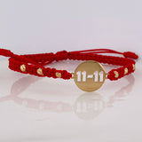 Pulsera Tejida Roja Placa 11-11 Oro Amarillo 18K
