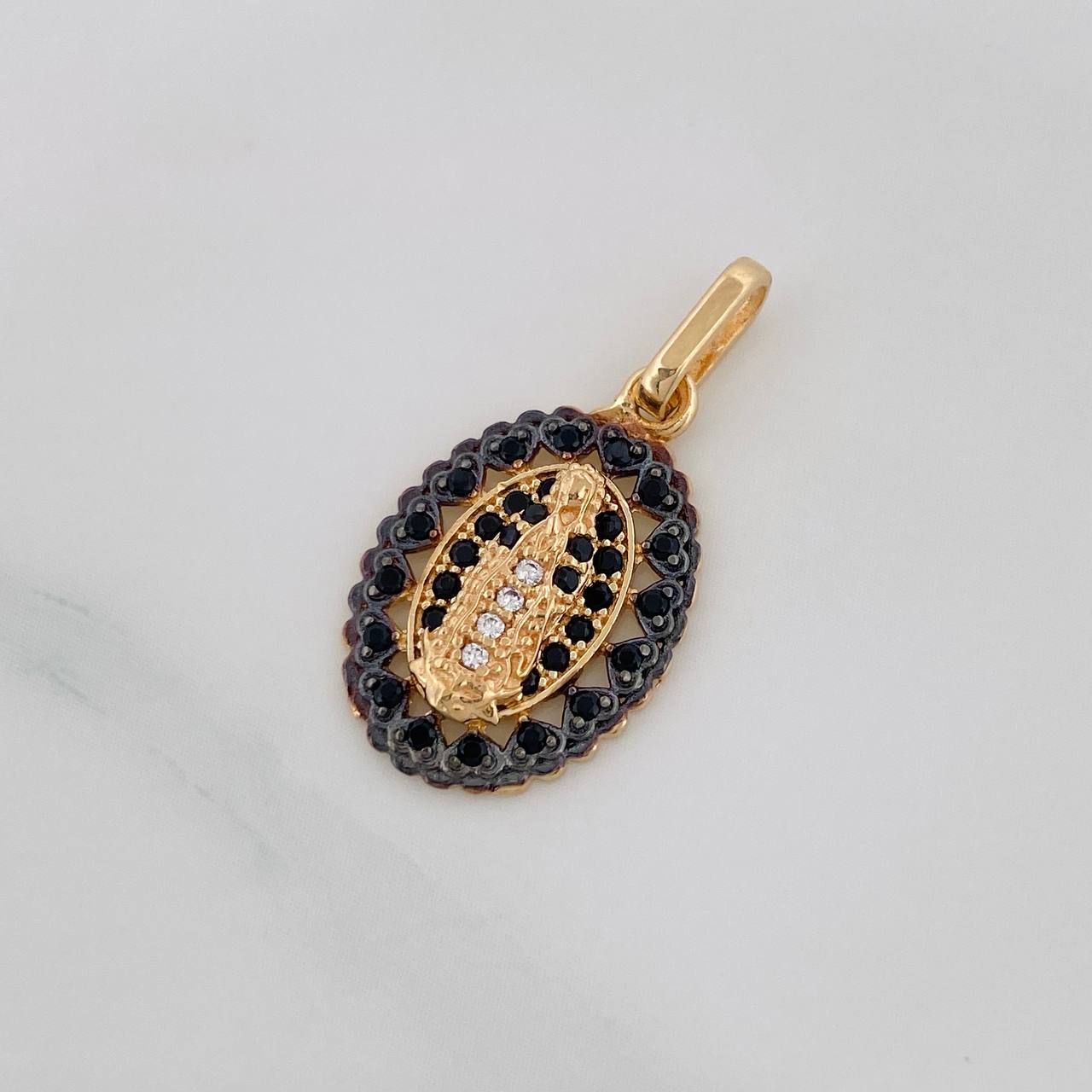 Dije Medalla Virgen Guadalupe 1.95g / 2.3cm Dos Oros Negro Amarillo 18K