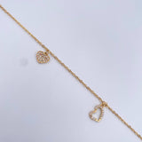 Tobillera Aro Seguido 3.3gr / 24.9cm / Dijes Corazon Circones Blancos Verdes Oro Amarillo 18K &