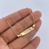Pulso Bebé Aro Seguido 1.4gr / 14.2cm / Placa Rectangular Curva Trebol Blanco Oro Amarillo 18K &
