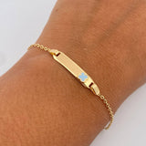 Pulso Bebe Aro Seguido 1.5gr / 15.1cm / Placa Rectangular Curva Trebol Azul Oro Amarillo 18K &
