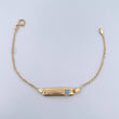 Pulso Bebe Aro Seguido 1.5gr / 15.1cm / Placa Rectangular Curva Trebol Azul Oro Amarillo 18K &