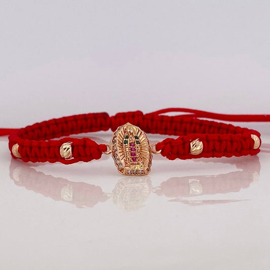 Pulsera Tejida Roja Virgen Guadalupe Oro Rosa 18K