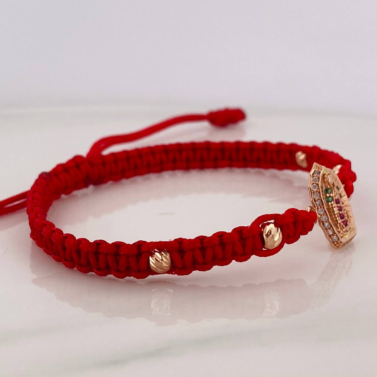 Pulsera Tejida Roja Virgen Guadalupe Oro Rosa 18K