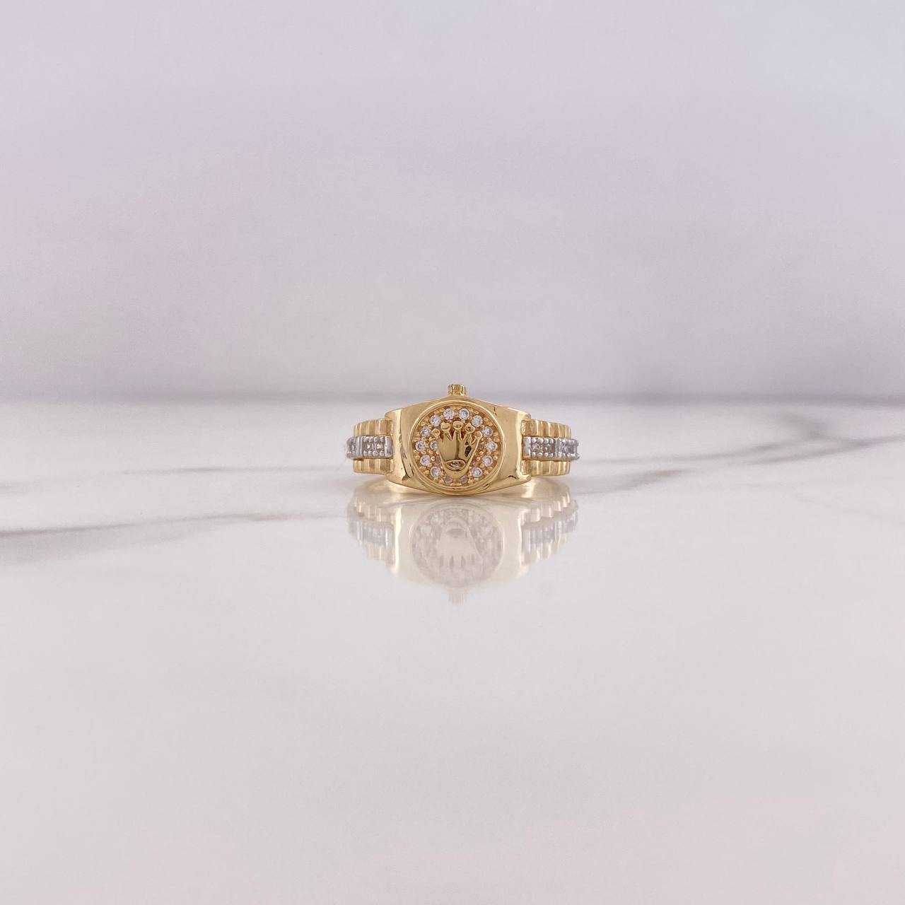 Anillo Correa Corona RX 4.2gr / T7 1/2 / Circones Blancos Dos Oros Amarillo Blanco 18K #