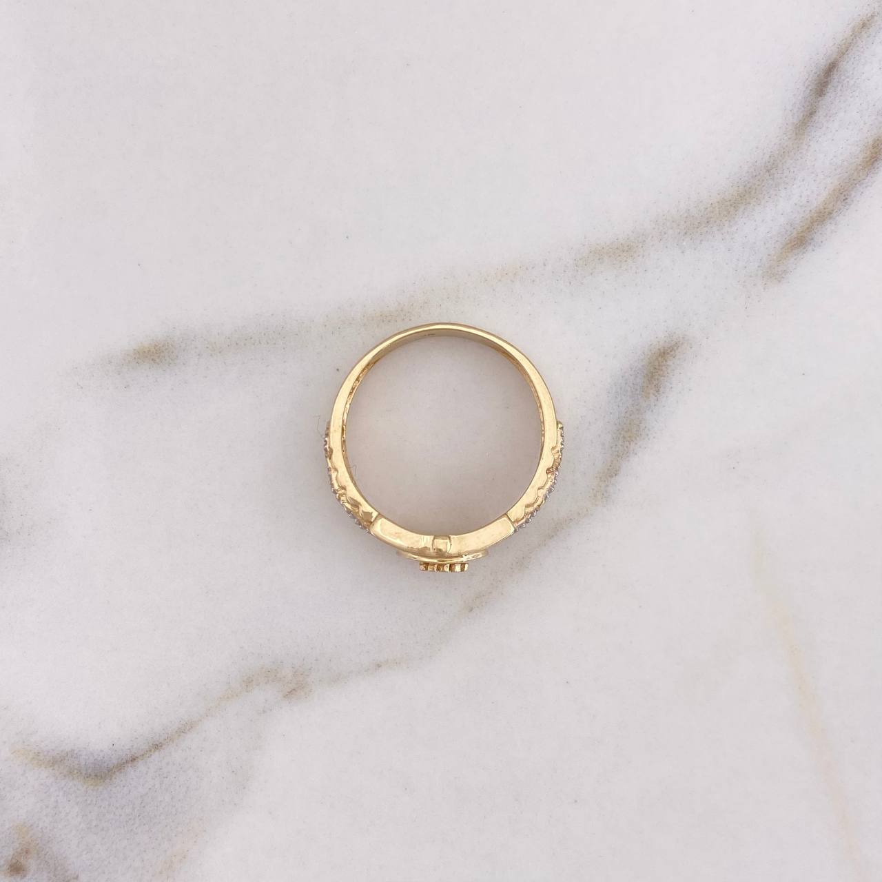 Anillo Correa Corona RX 4.2gr / T7 1/2 / Circones Blancos Dos Oros Amarillo Blanco 18K #