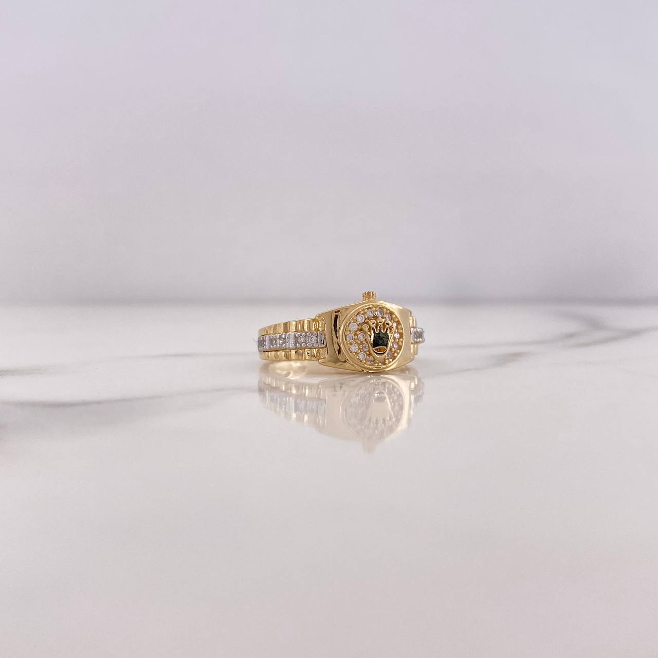 Anillo Correa Corona RX 4.2gr / T7 1/2 / Circones Blancos Dos Oros Amarillo Blanco 18K #
