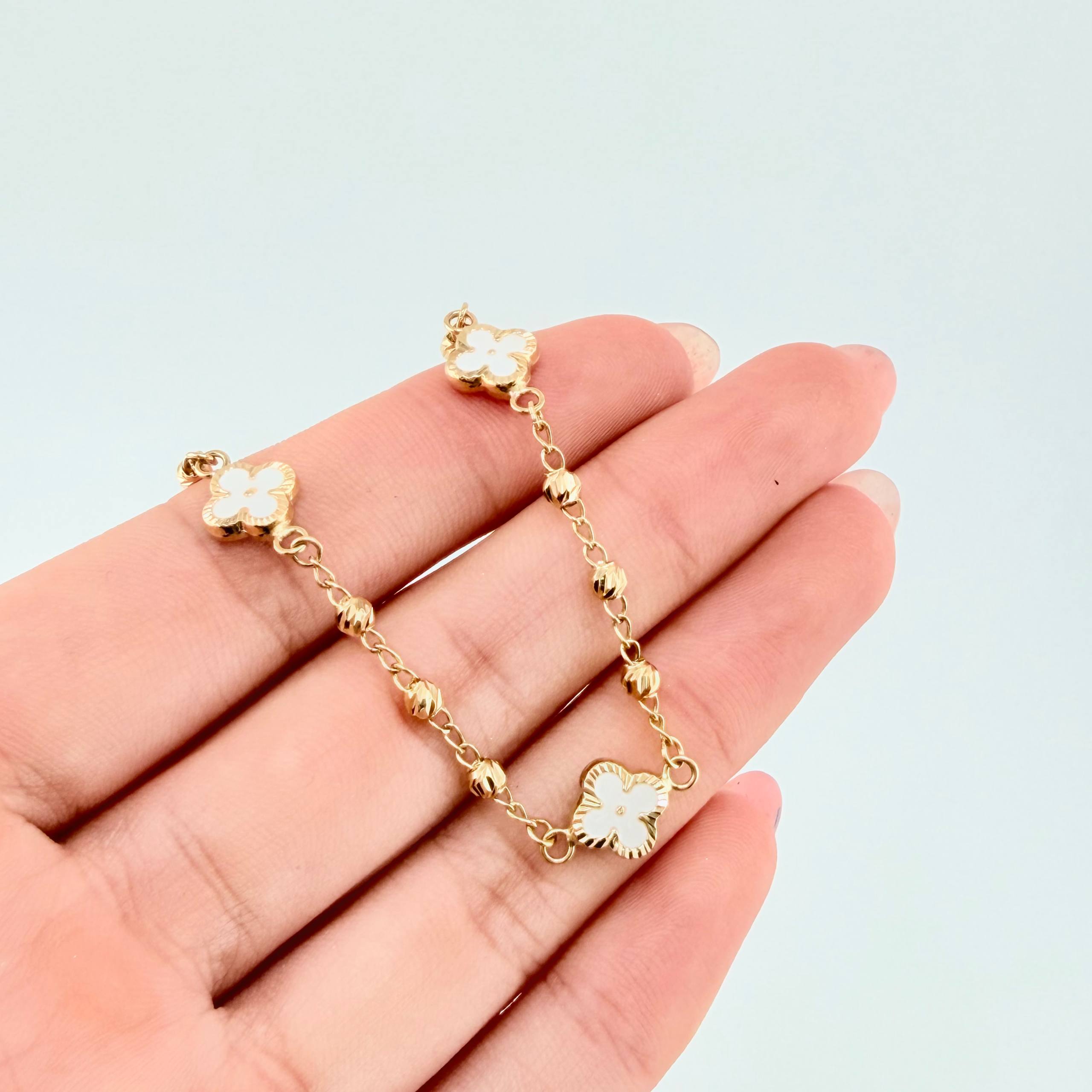 Pulso Trebol Espiga Diamantado 3.3gr / 18.5cm / 3mm Oro Amarillo Nac.Esp. 18K