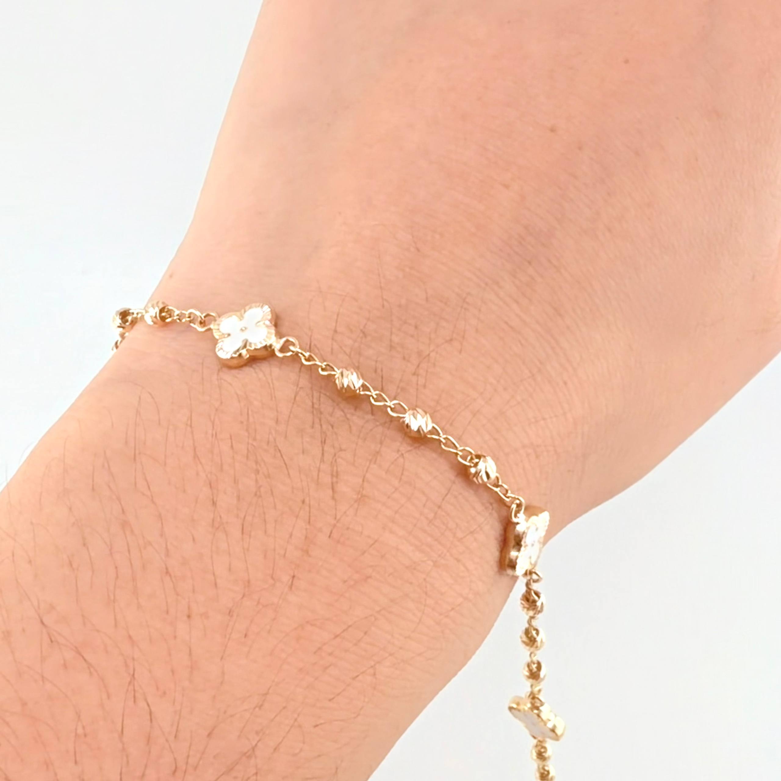 Pulso Trebol Espiga Diamantado 3.3gr / 18.5cm / 3mm Oro Amarillo Nac.Esp. 18K
